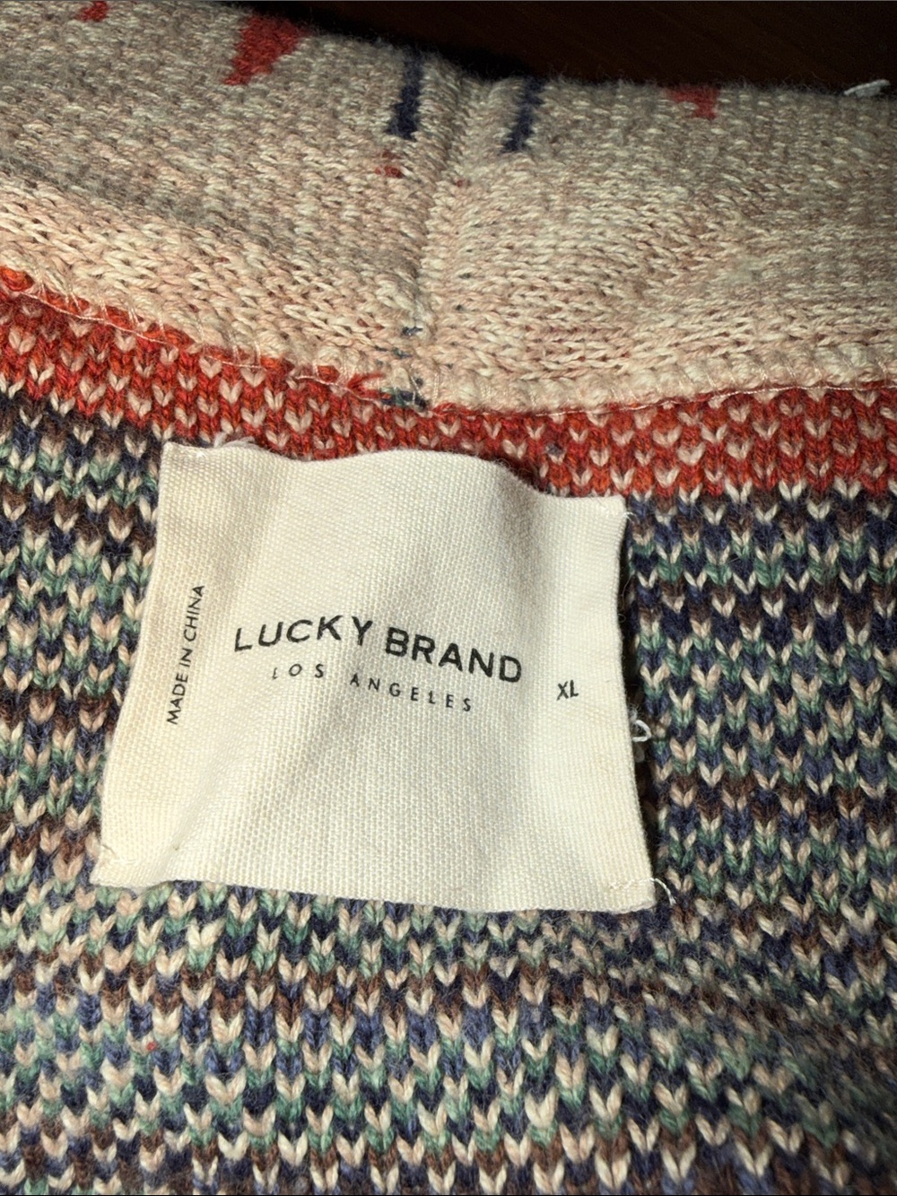 Lucky Brand Beige Cardigan with Red, Navy & Green Aztec South Western Pattern XL - Picture 4 of 7